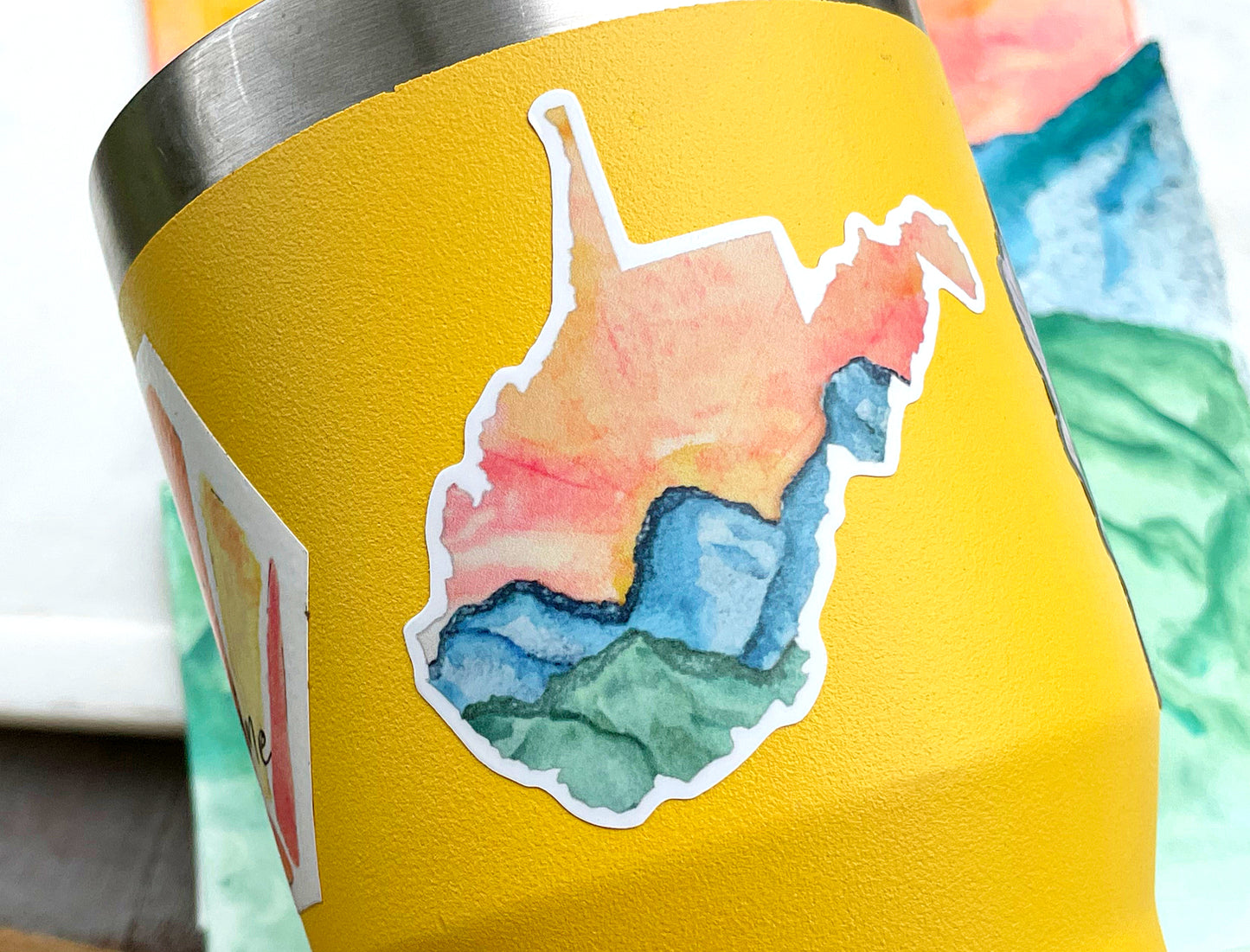 West Virginia Sunset over the mountains watercolor sticker, waterproof vinyl decal