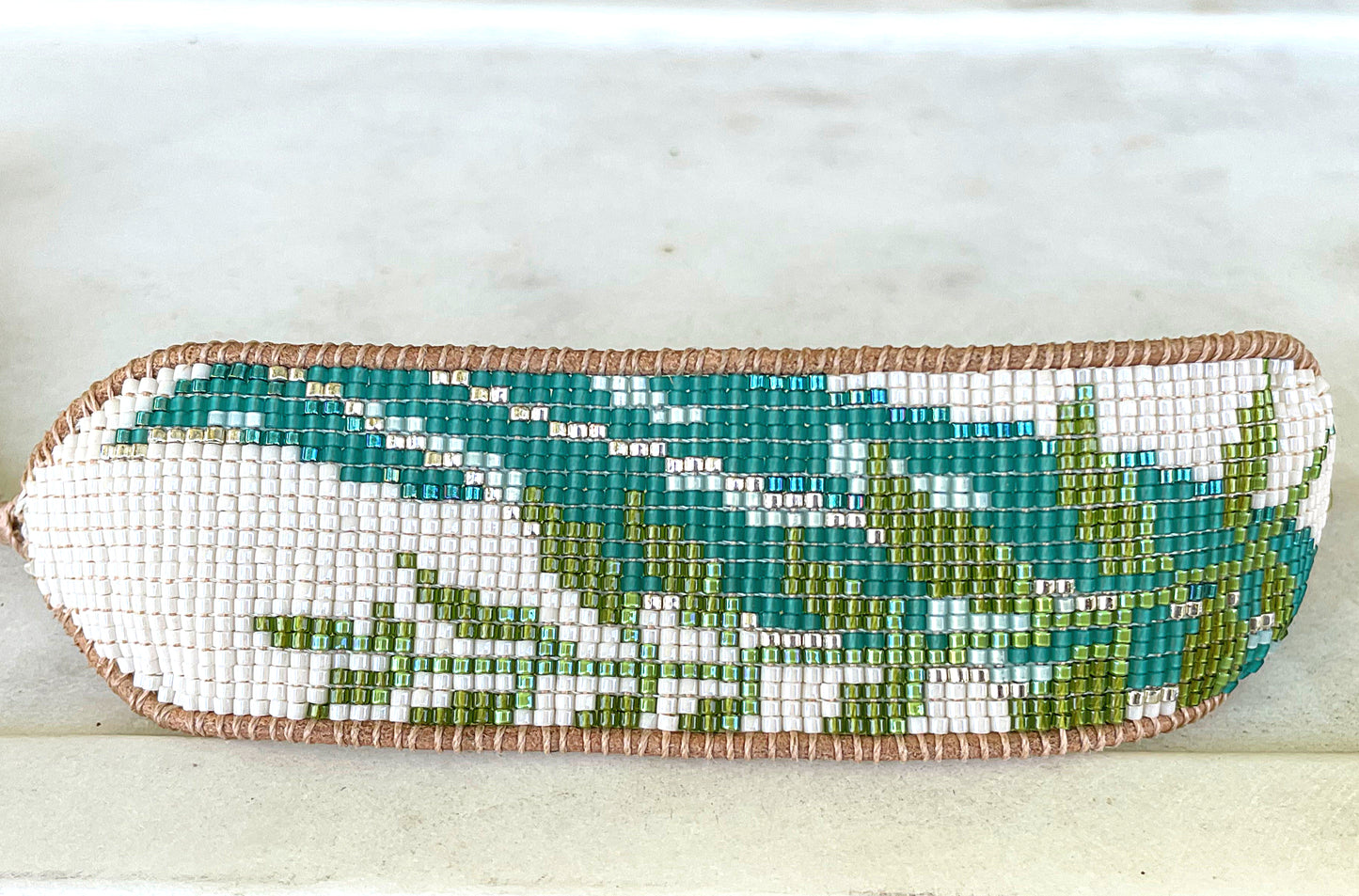 Fern and leaf Bead Loom Woven Cuff Bracelet