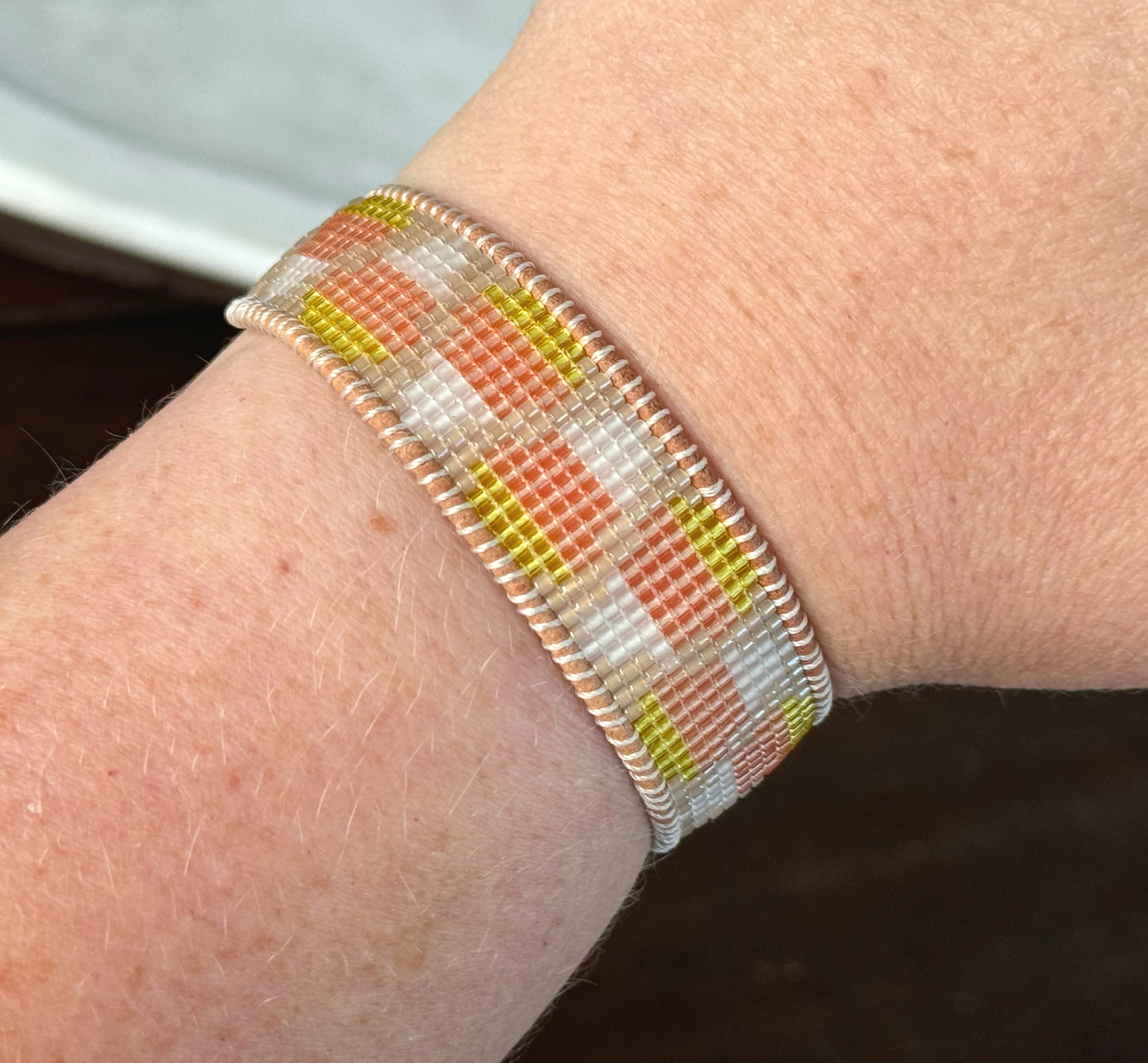 Faded Candy Corn Bead Loom Cuff bracelet, Halloween seed bead bracelet