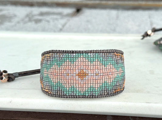 Beaded Pastel and Gold Tribal beaded friendship cuff bracelet