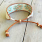 Monstera Palm Leaf Bead Loom Woven Adjustable Leather trim Bracelet