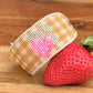 Strawberry Bead Loom Woven bracelet with yellow gingham