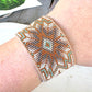 Sage, Copper, and Natural Beige Starburst Bead Loom Woven Leather trimmed Bracelet