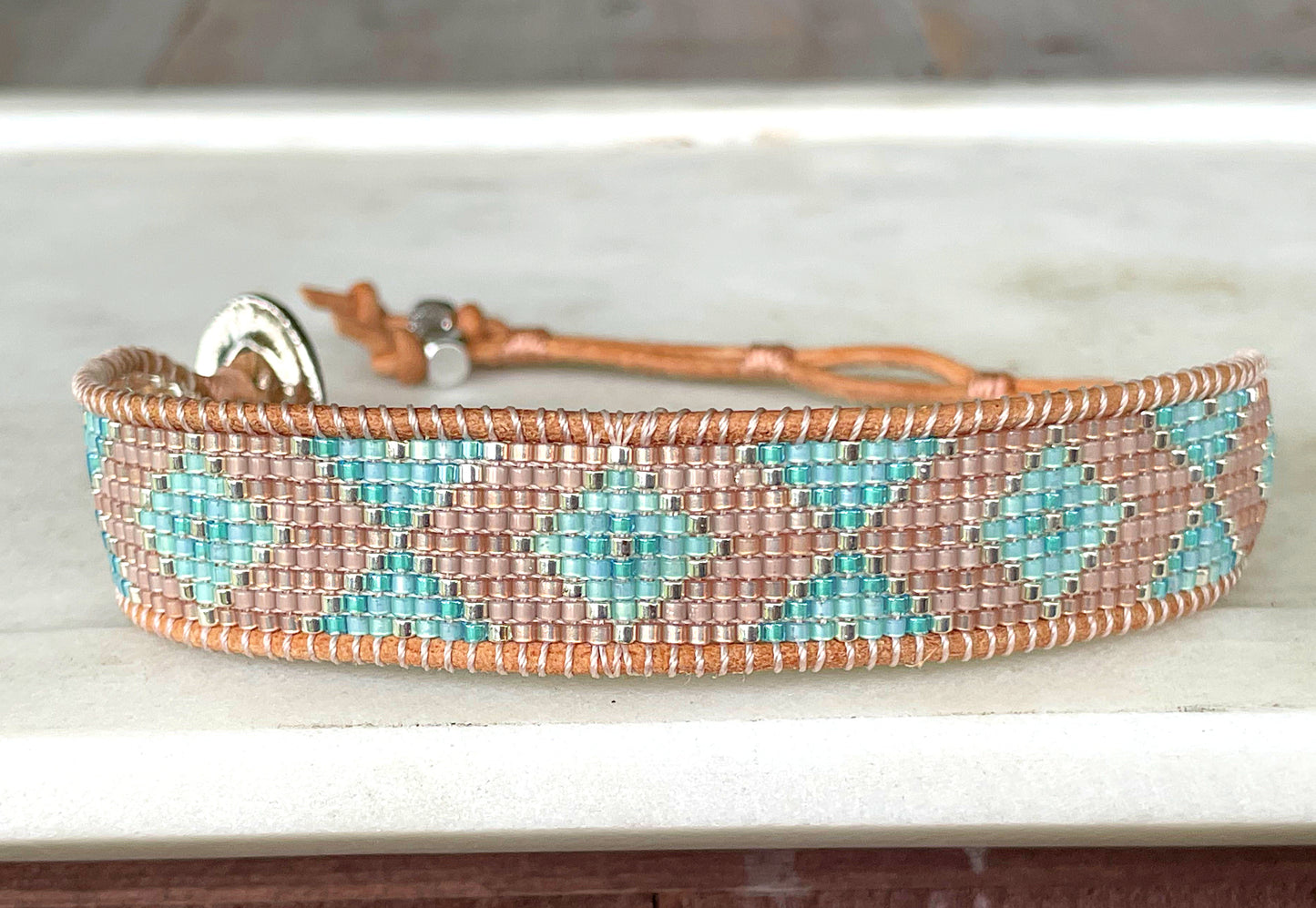 Seafoam Aqua Ombre Diamond beaded friendship bracelet