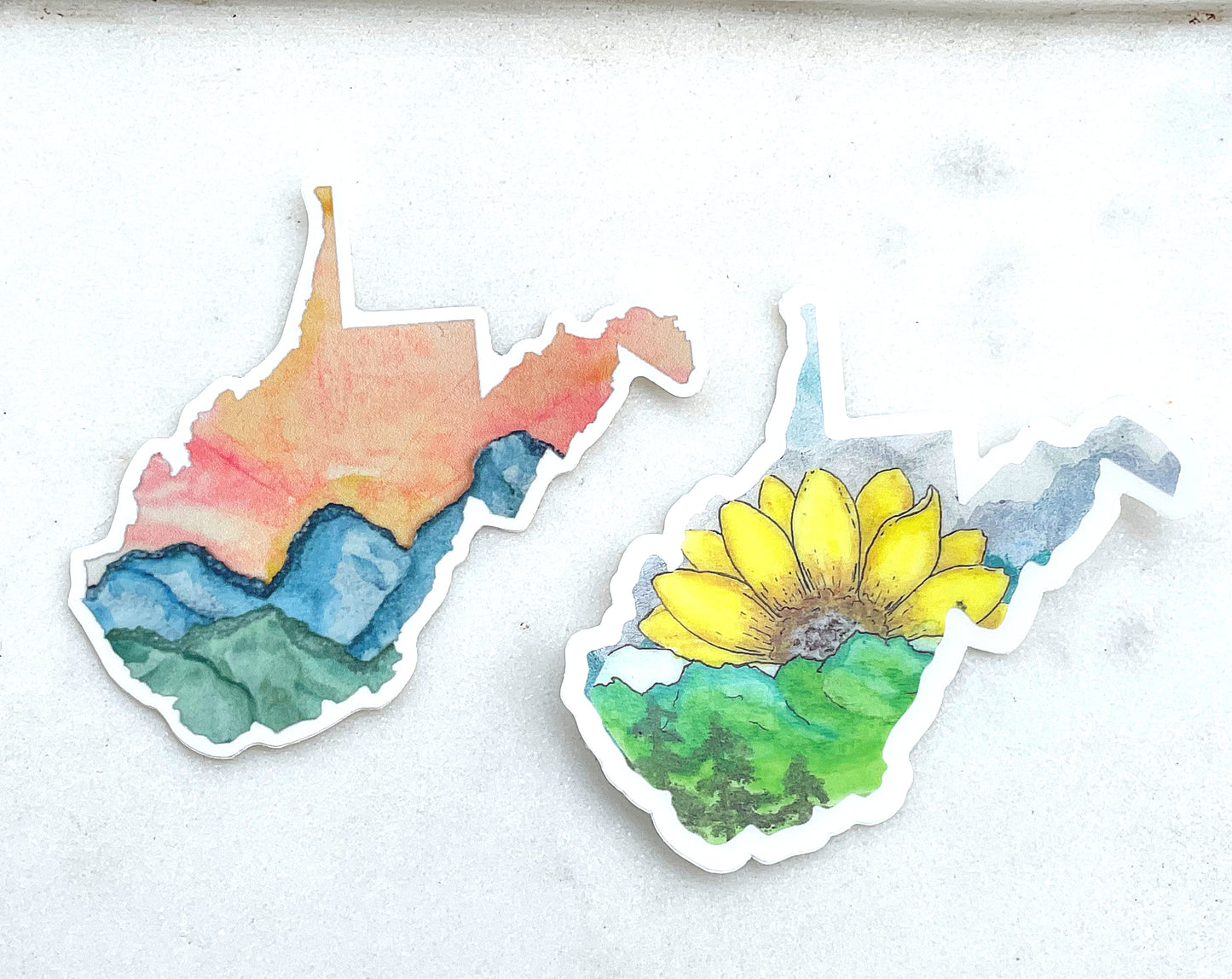 Sunflower Mountains West Virginia clear watercolor sticker, vinyl waterproof decal