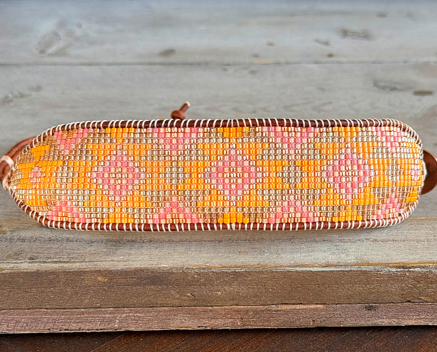 Sunshine Inspired Western Bead Loom Woven Cuff Bracelet