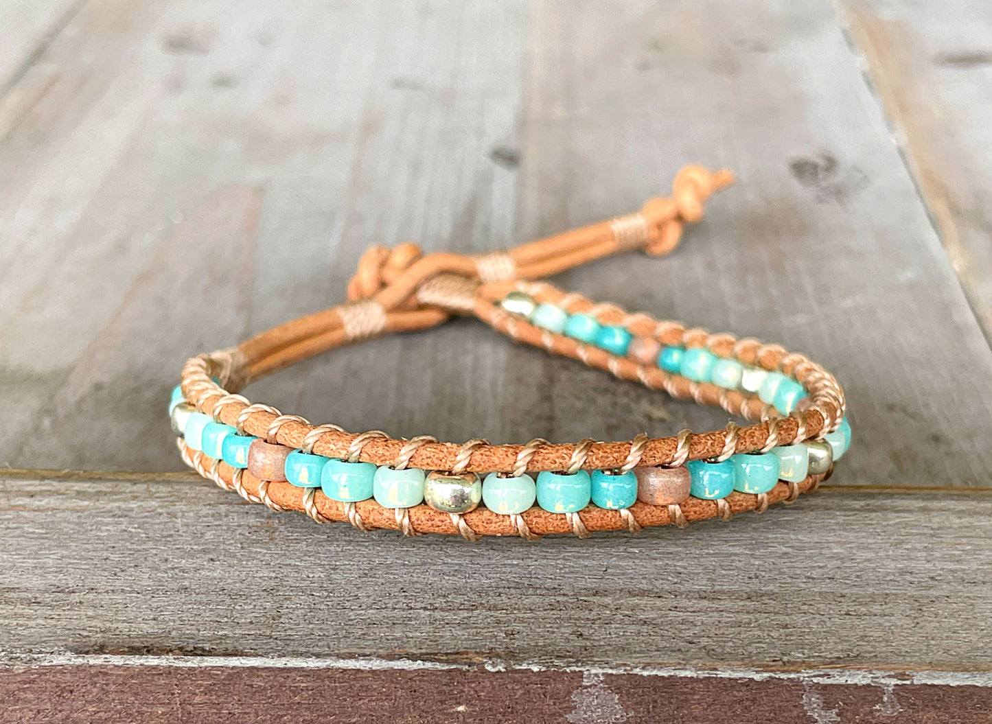 Seafoam and Aqua Jade Ombre Beaded Macrame Bracelet Set