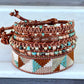 Earthy Tan Turquoise and Silver Beaded Macrame Bracelet Set