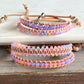 Rose Opal Sunset Beaded Macrame Adjustable Leather Bracelet Set