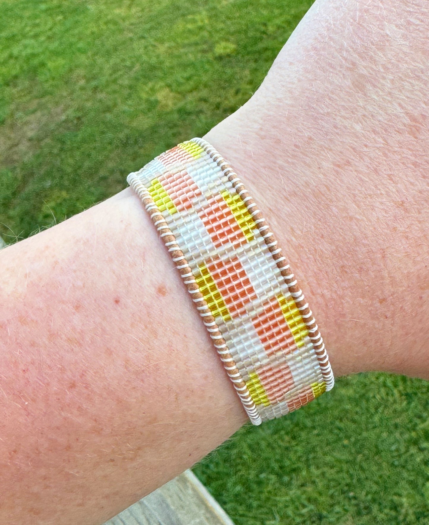 Faded Candy Corn Bead Loom Cuff bracelet, Halloween seed bead bracelet