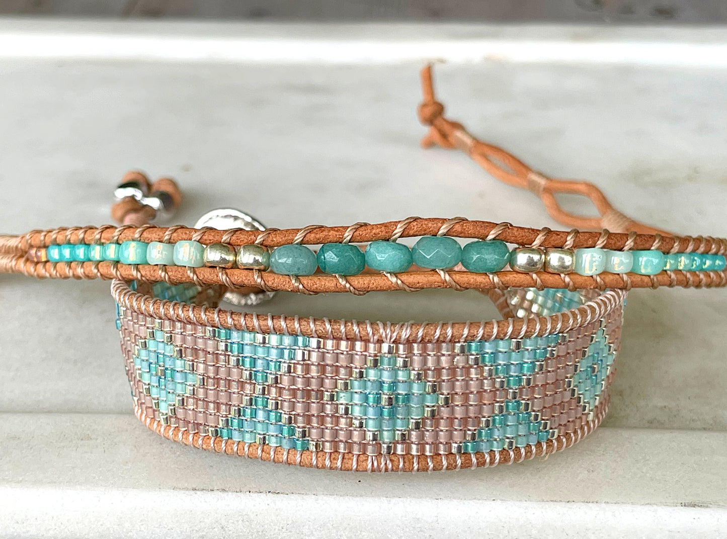 Seafoam Aqua Ombre Diamond beaded friendship bracelet