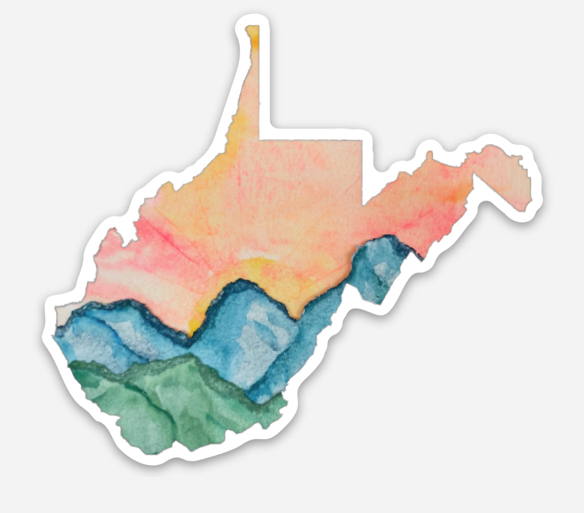 West Virginia Sunset over the mountains watercolor sticker, waterproof vinyl decal