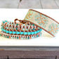 Turquoise Blues and Green Beaded Macrame and Leather Bracelet