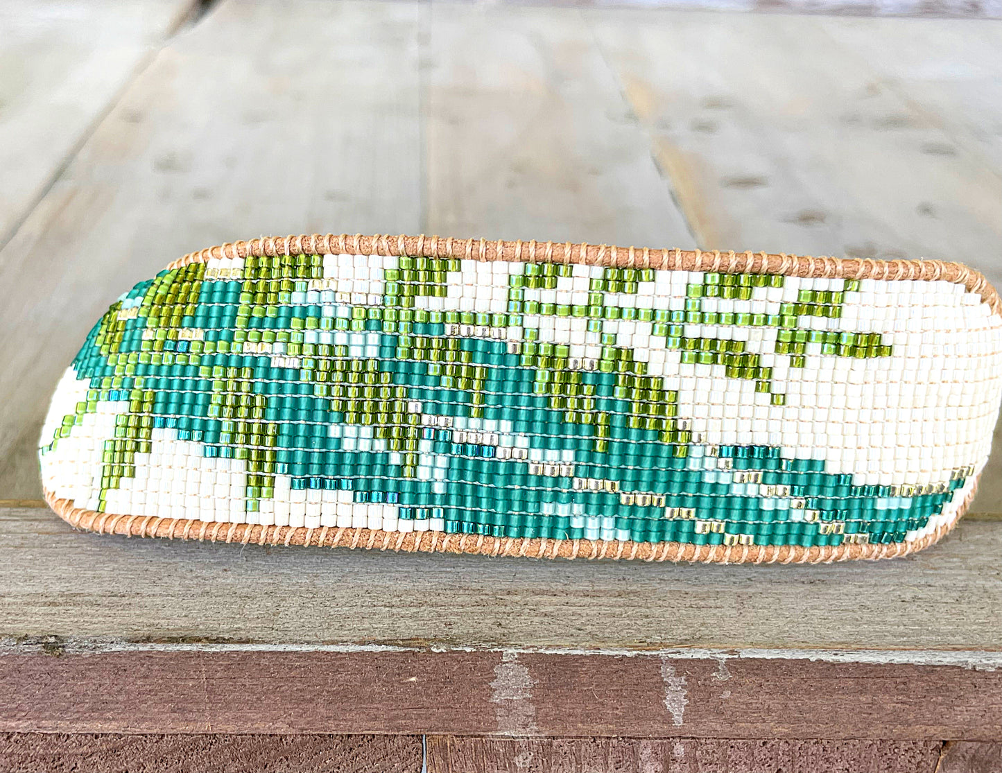 Fern and leaf Bead Loom Woven Cuff Bracelet