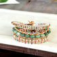 Natural Jade Sage green, neutral and copper macrame 3 wrap bracelet