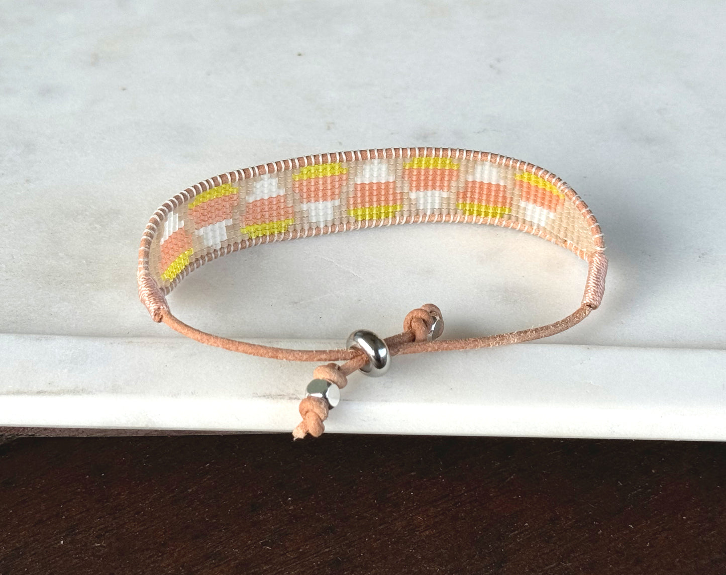 Faded Candy Corn Bead Loom Cuff bracelet, Halloween seed bead bracelet