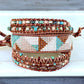 Earthy Tan Turquoise and Silver Western Geometric Loom and Macrame Bracelet stack set