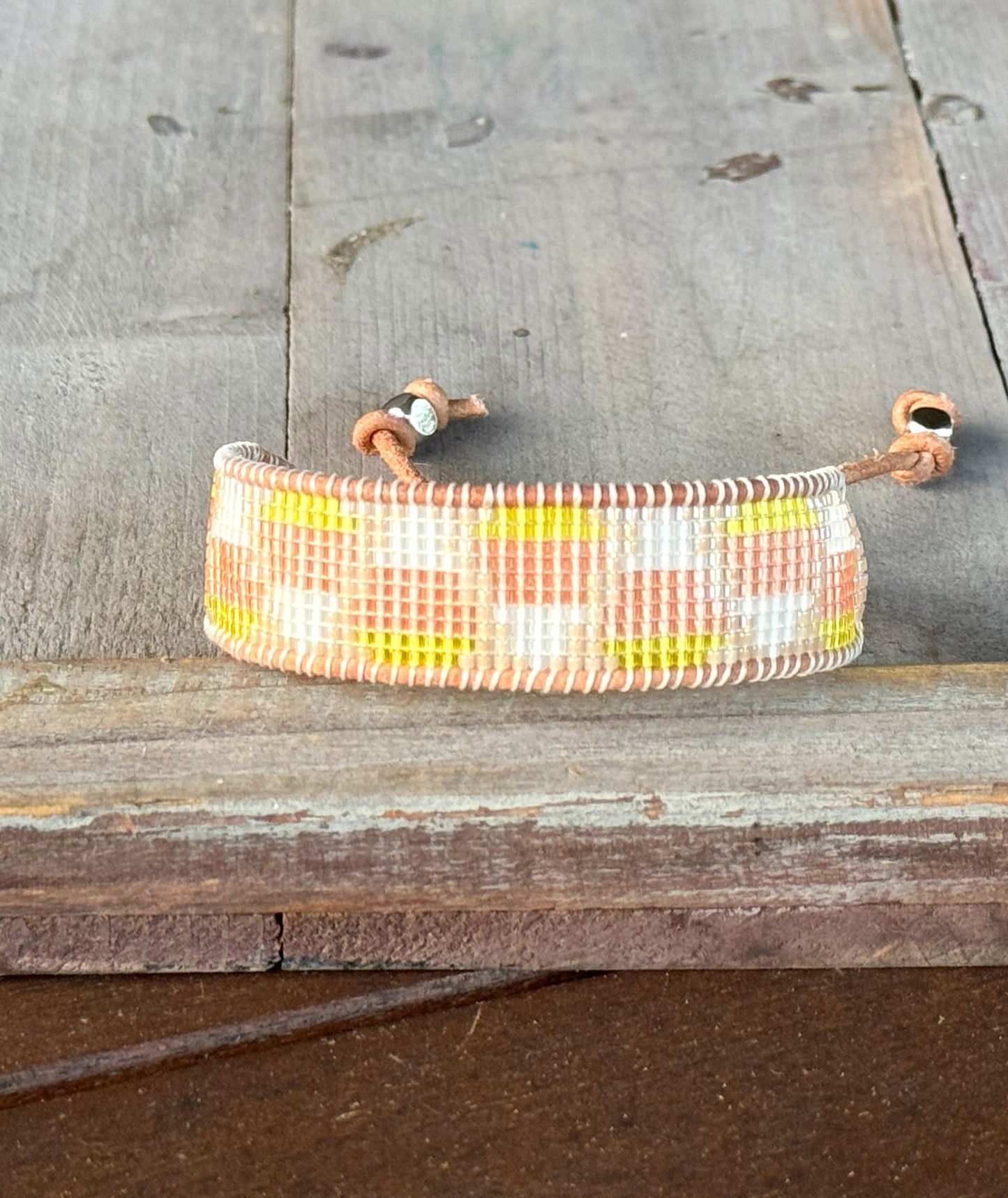 Faded Candy Corn Bead Loom Cuff bracelet, Halloween seed bead bracelet