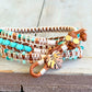 Turquoise Blues and Green Beaded Macrame and Leather Bracelet