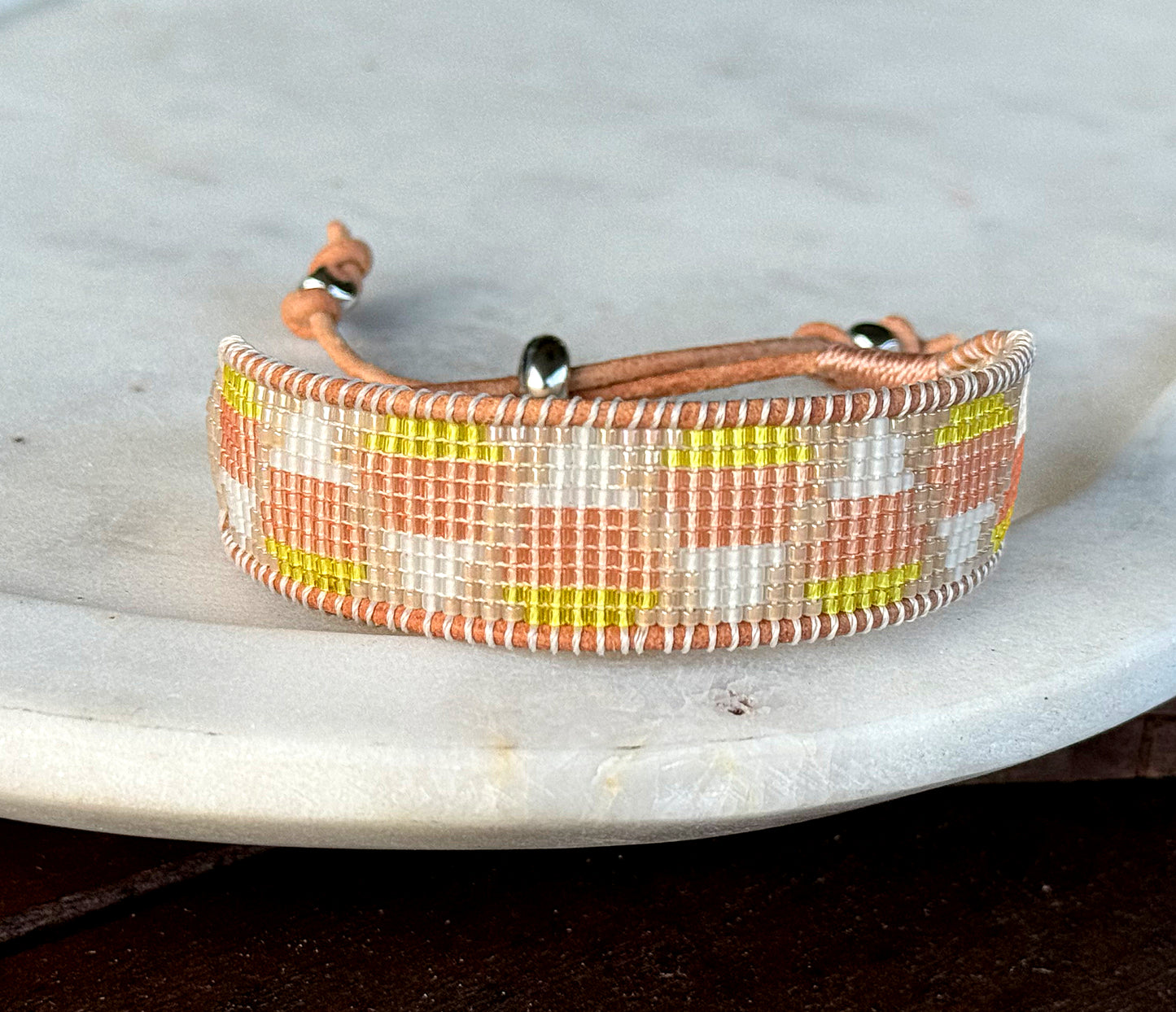 Faded Candy Corn Bead Loom Cuff bracelet, Halloween seed bead bracelet