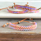 Rose Opal Sunset Beaded Macrame Adjustable Leather Bracelet Set