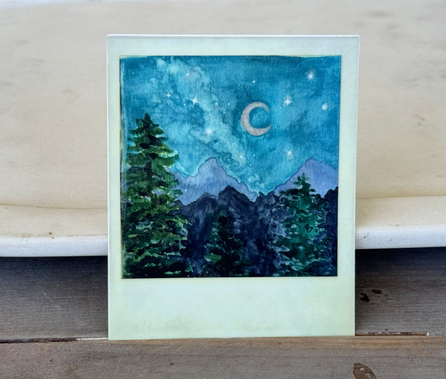 Night in the Mountains Polaroid style Watercolor Landscape waterproof vinyl decal