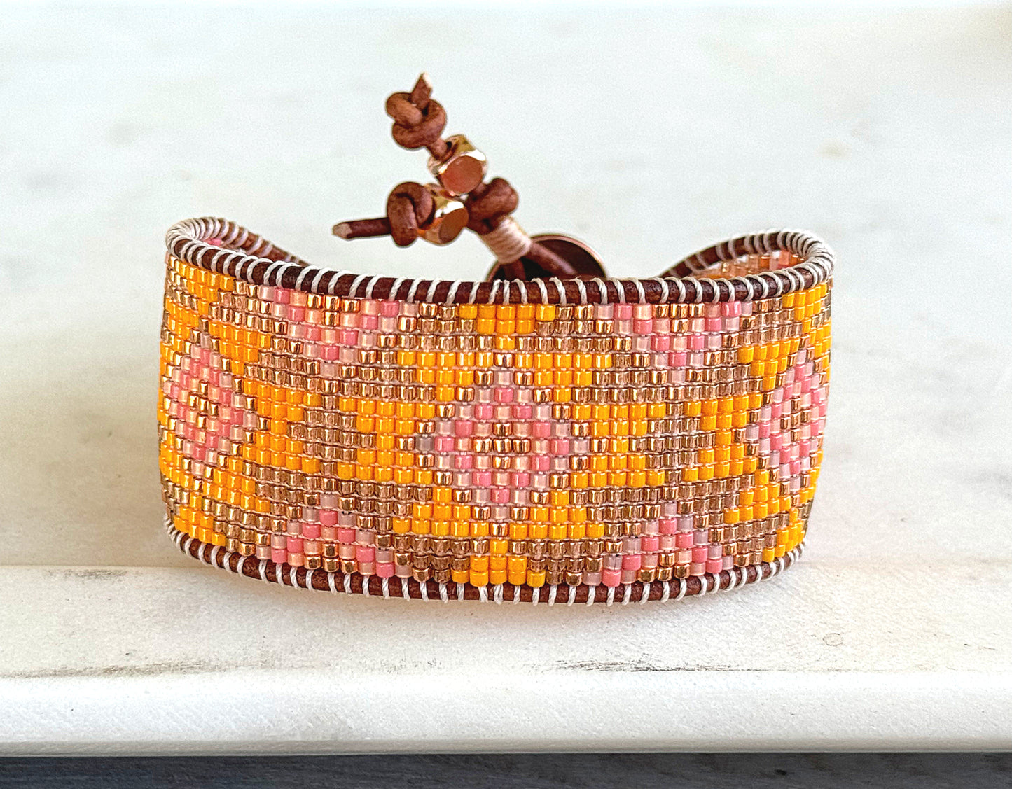 Sunshine Inspired Western Bead Loom Woven Cuff Bracelet