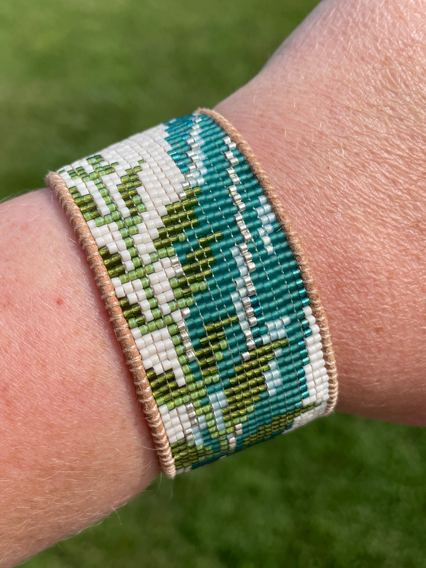 Fern and leaf Bead Loom Woven Cuff Bracelet