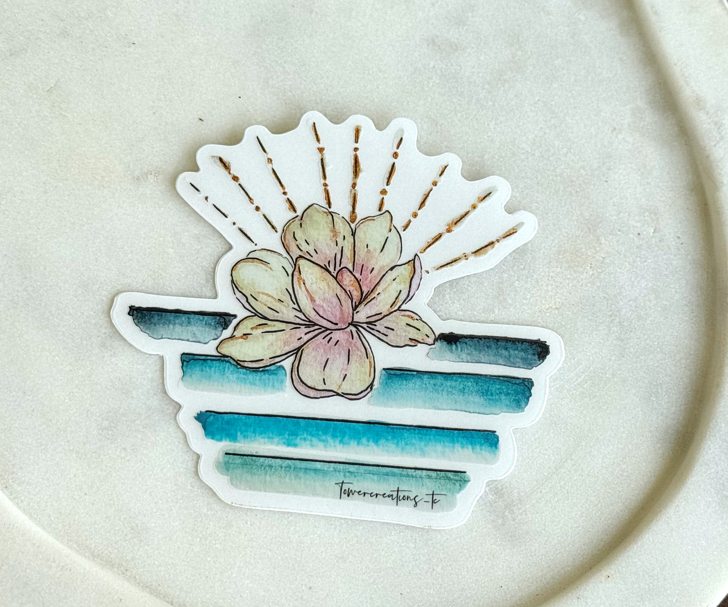 Surrealist Magnolia over the Ocean floral Vinyl waterproof sticker