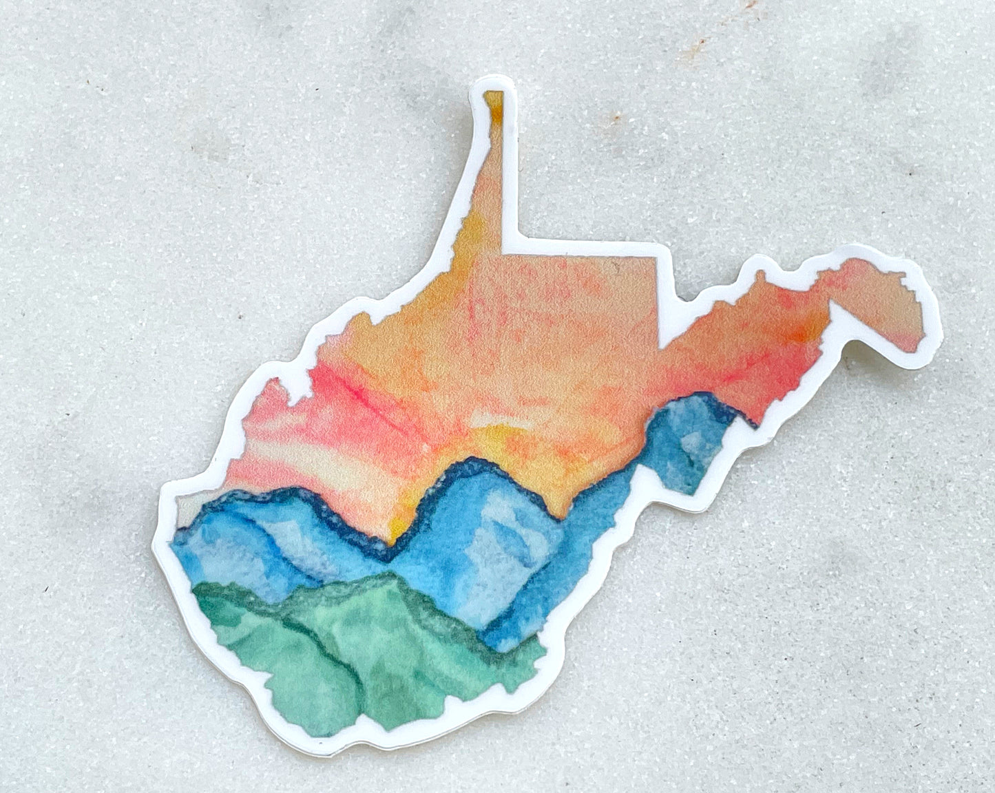 West Virginia Sunset over the mountains watercolor sticker, waterproof vinyl decal