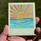 Sunrise over the waves Polaroid style Watercolor Landscape waterproof vinyl decal