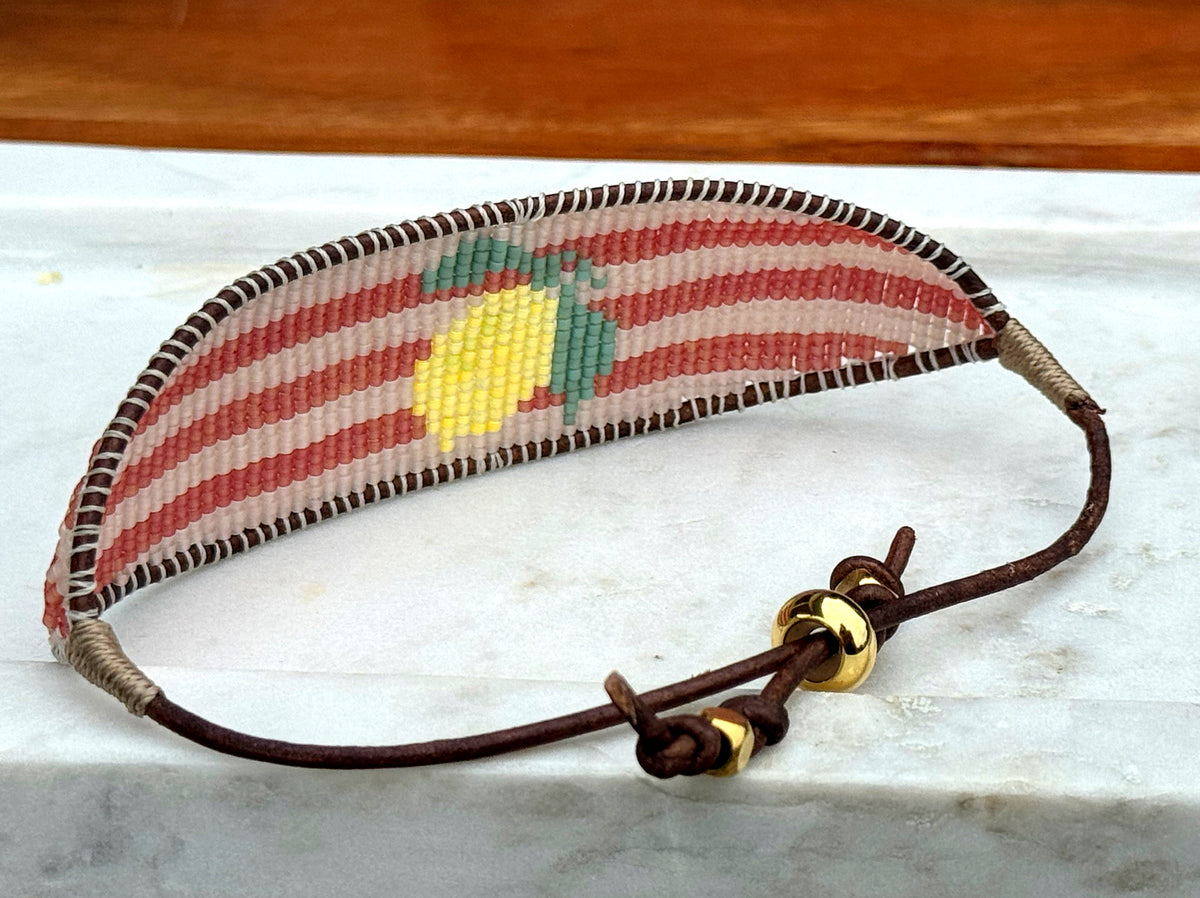 Lemon beaded bracelet with pink stripes