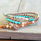 Turquoise Blues and Green Beaded Macrame and Leather Bracelet