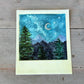 Night in the Mountains Polaroid style Watercolor Landscape waterproof vinyl decal