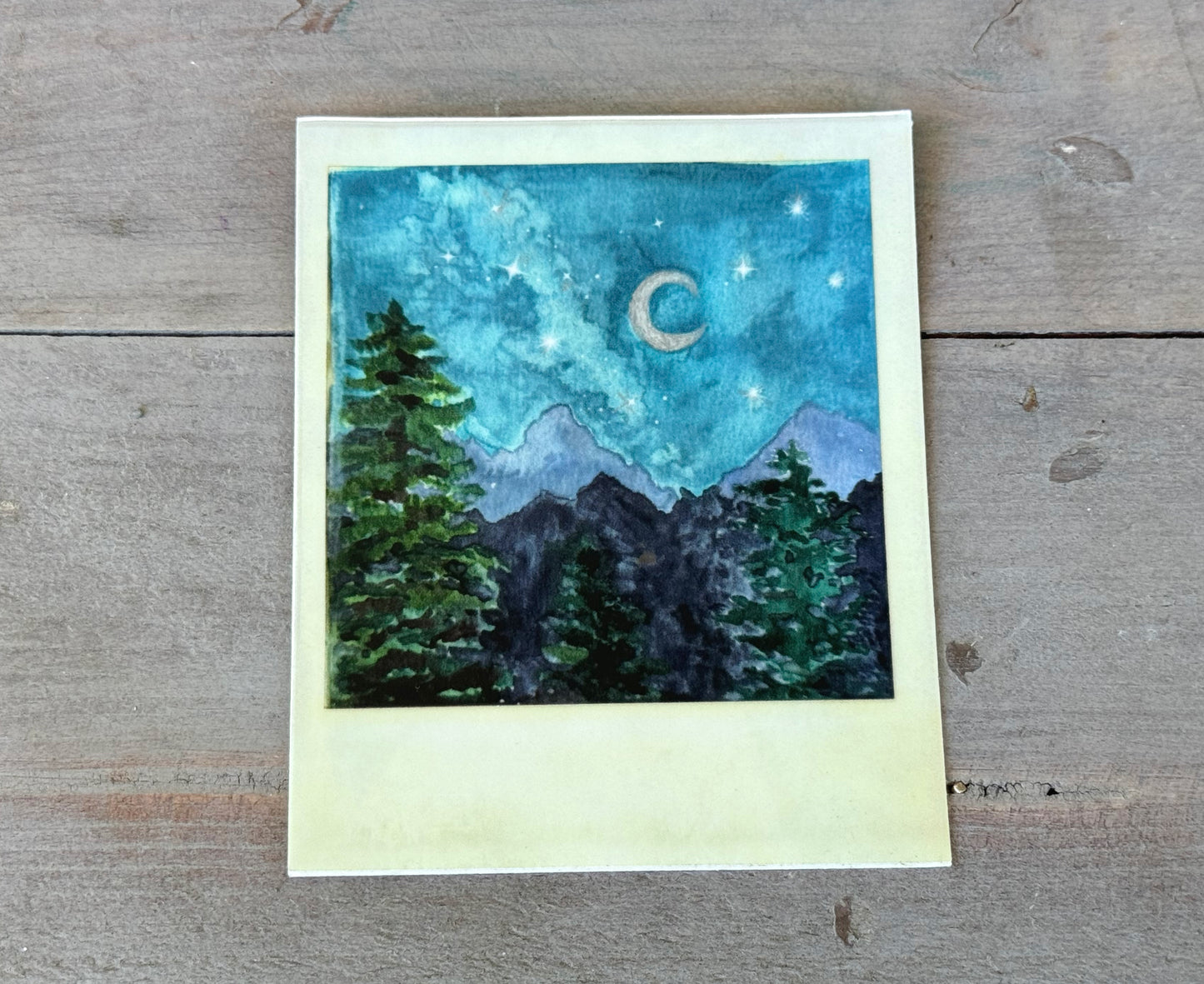 Night in the Mountains Polaroid style Watercolor Landscape waterproof vinyl decal