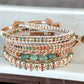 Sage, neutral, and copper starburst Western Geometric Loom and Macrame Bracelet stack set