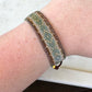 Gold, Green, and Tan Western bead loom woven adjustable leather bracelet