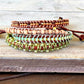 Gold, Green, and Tan Western bead loom woven adjustable leather bracelet