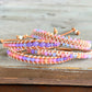 Rose Opal Sunset Beaded Macrame Adjustable Leather Bracelet Set