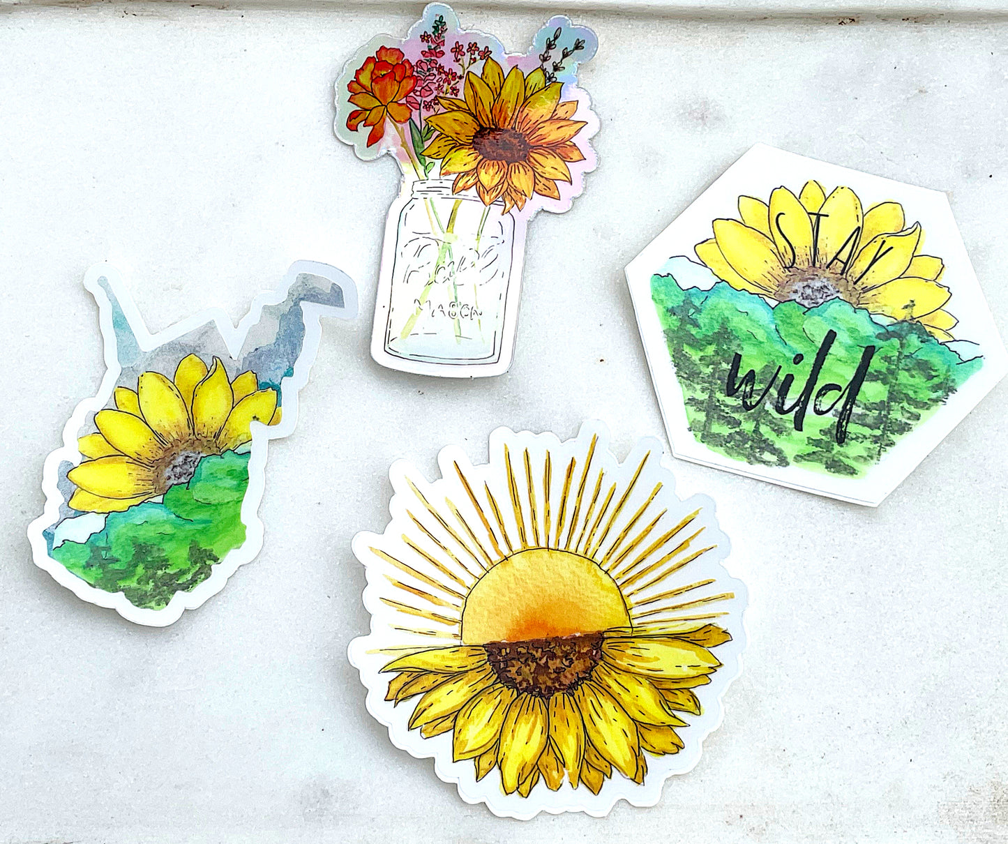 Sunflower Mountains West Virginia clear watercolor sticker, vinyl waterproof decal