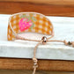Strawberry Bead Loom Woven bracelet with yellow gingham