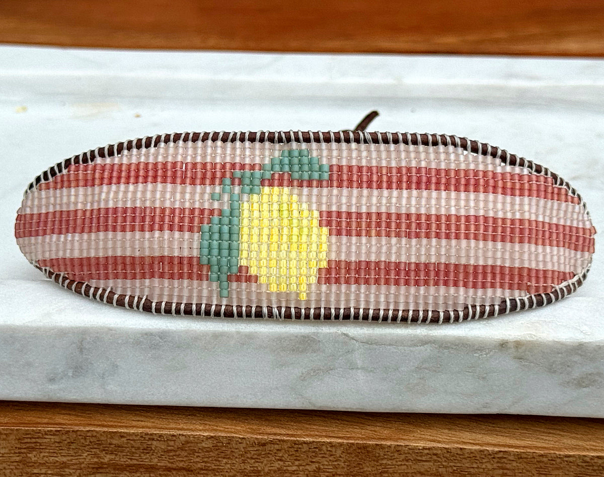Lemon beaded bracelet with pink stripes
