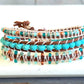 Turquoise Blues and Green Beaded Macrame and Leather Bracelet