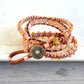 Sunshine, Peach, and Coral Sunstone and Beaded Macrame 3x Leather wrap bracelet