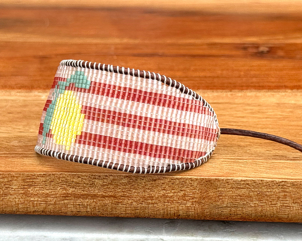 Lemon beaded bracelet with pink stripes