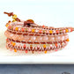 Sunshine, Peach, and Coral Sunstone and Beaded Macrame 3x Leather wrap bracelet