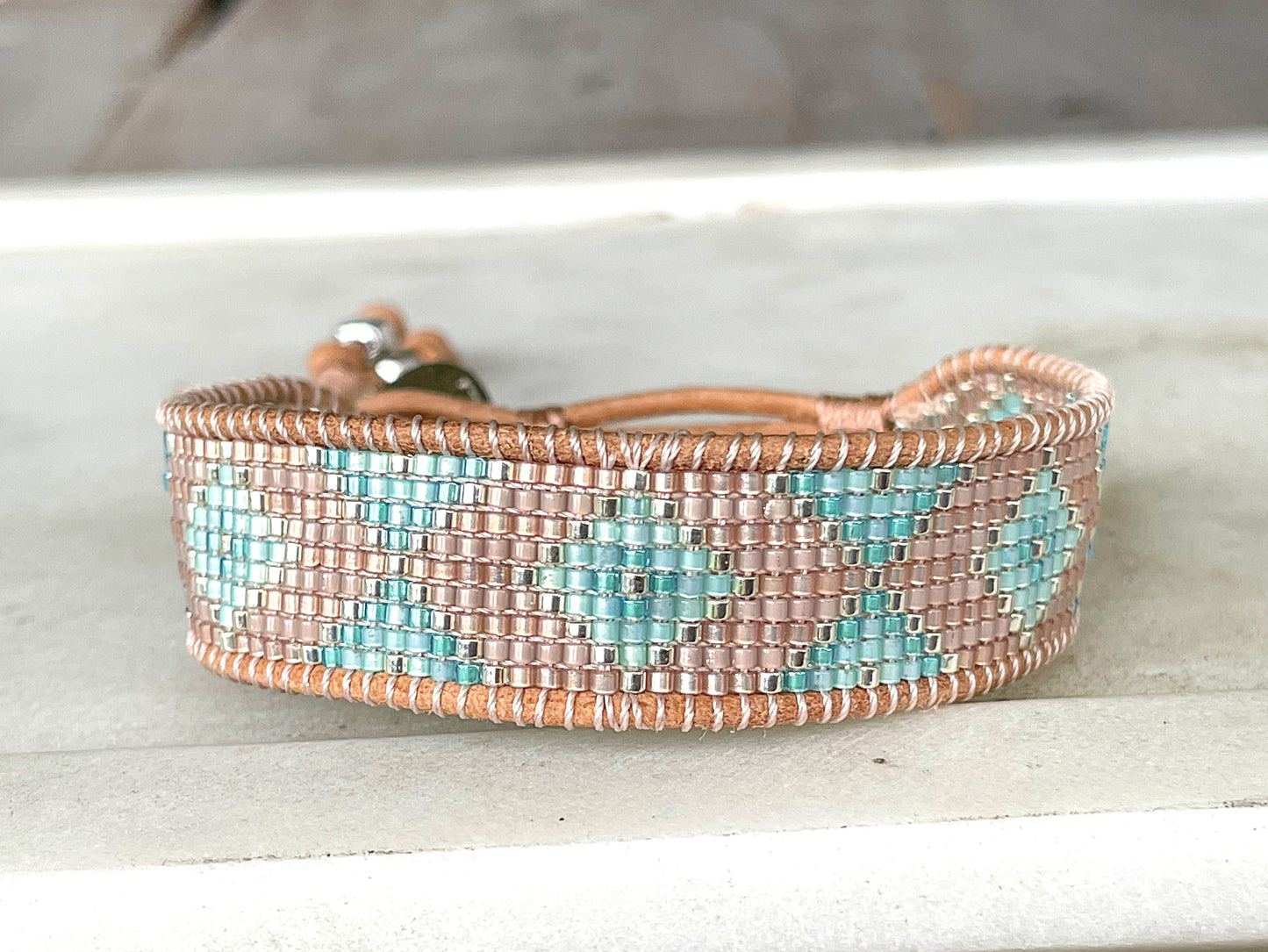 Seafoam Aqua Ombre Diamond beaded friendship bracelet