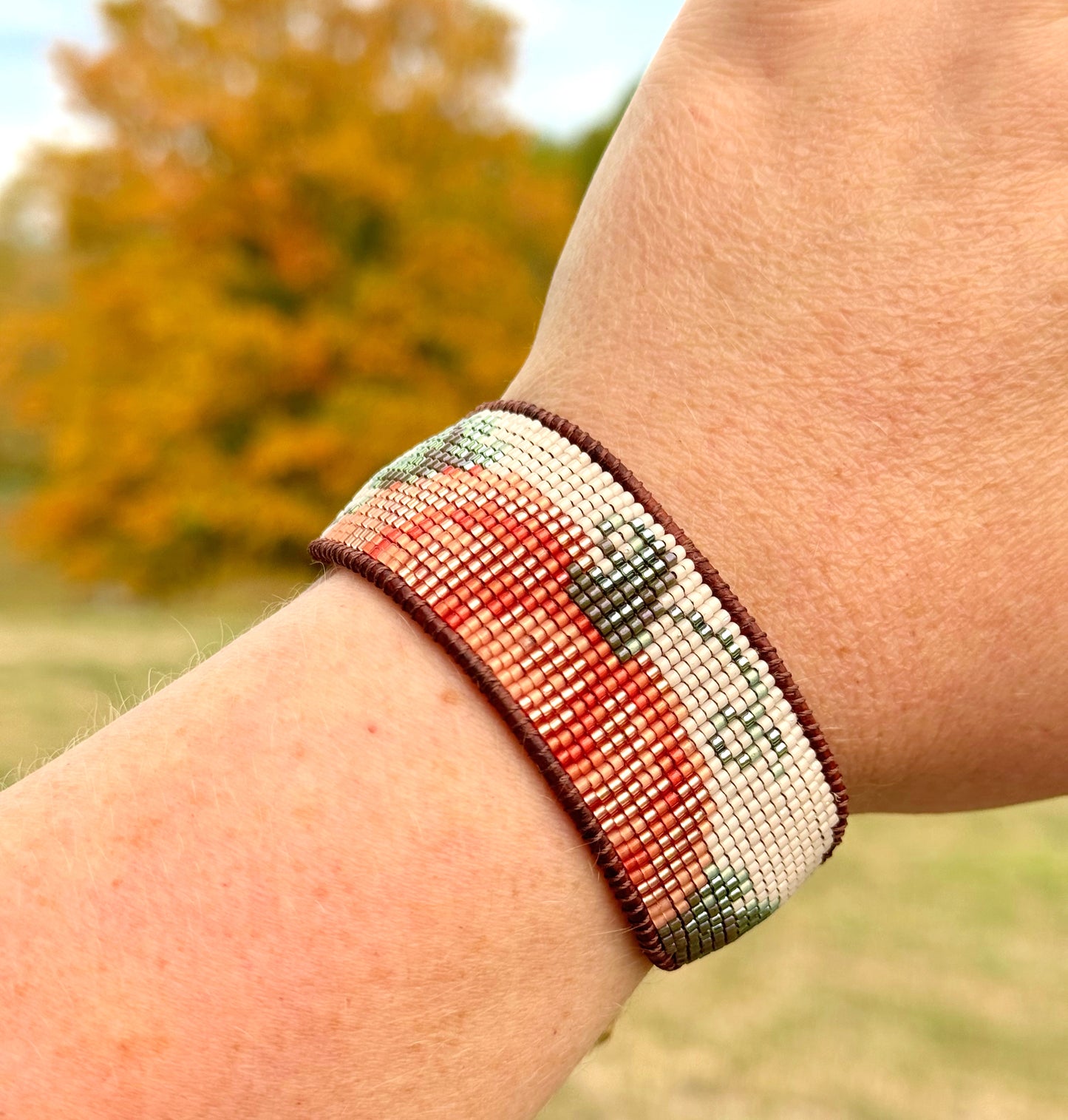 Pumpkin Bead Loom Woven Bracelet