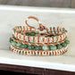 Natural Jade Sage green, neutral and copper macrame 3 wrap bracelet