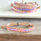 Rose Opal Sunset Beaded Macrame Adjustable Leather Bracelet Set